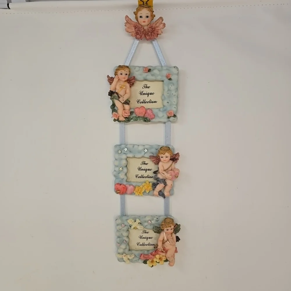 Vintage angels hanging‎ triple photo picture frame resin dove 90s wall decor